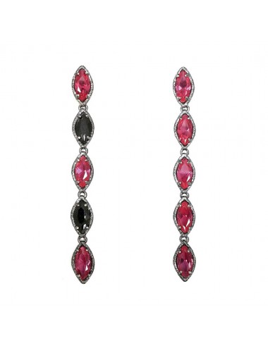 Architecture Earrings in Dark Sterling Silver with 5 Rubies Marquise