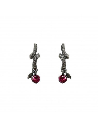 Tentacion Earrings in Dark Sterling Silver with Red Circonita