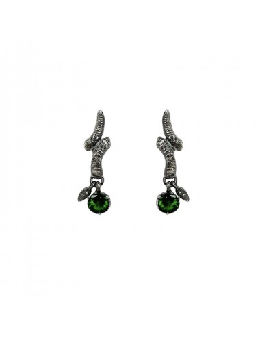 Tentacion Earrings in Dark Sterling Silver with Green Circonita