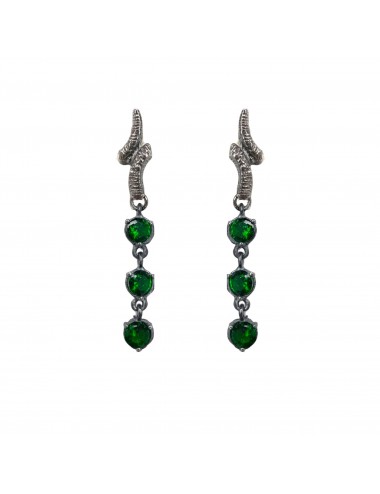 Tentacion Earrings in Dark Sterling Silver with Green Circonitas