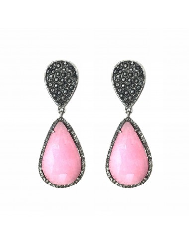 Organic Drop Earrings in Sterling Silver with Pink Jade