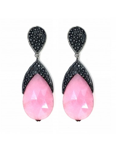 Organic Drop Earrings in Sterling Silver with Pink Jade