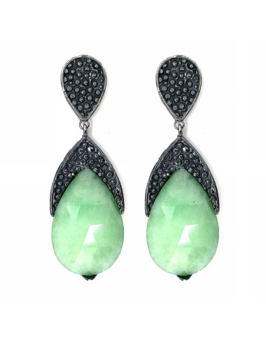 Organic Drop Earrings in Sterling Silver with Apple Green Jade
