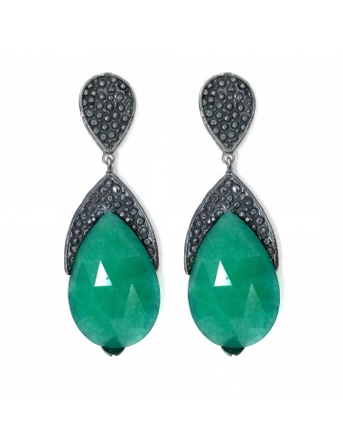 Organic Drop Earrings in Sterling Silver with Green Jade