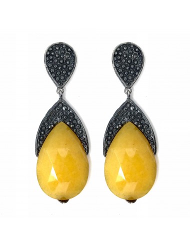 Organic Drop Earrings in Sterling Silver with Yellow Jade
