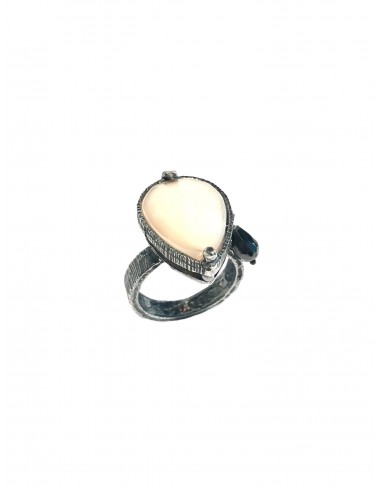 Ceramic Drop Ring in Dark Sterling Silver with Beige Crystal Ceramic and Circonita