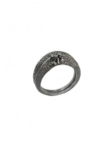 Dunes Double Outward Ring in Dark Sterling Silver with Black Circonita