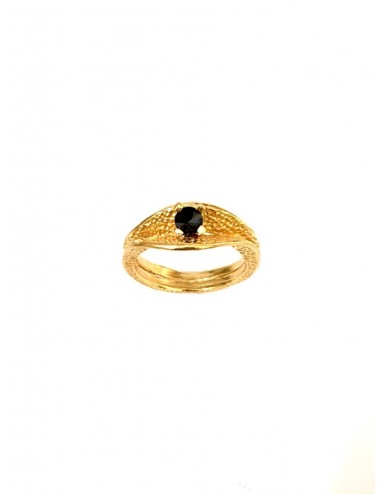 Dunes Double Inward Ring in Sterling Silver Vermeil with Black Circonita