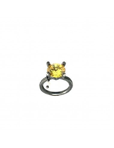 Minimal Faceted Solitaire Ring in Dark Sterling Silver with Yellow Circonita