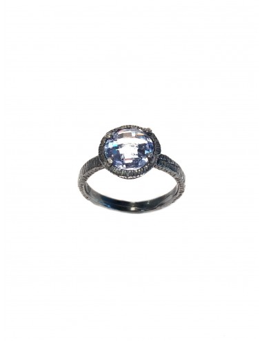 Minimal Ring in Dark Sterling Silver with Blue Circonita