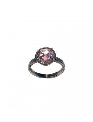 Minimal Ring in Dark Sterling Silver with Pink Circonita