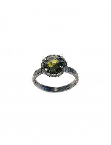 Minimal Ring in Dark Sterling Silver with Green Circonita