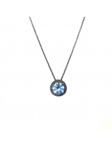 Minimal Long Necklace in Dark Sterling Silver with Blue Circonita