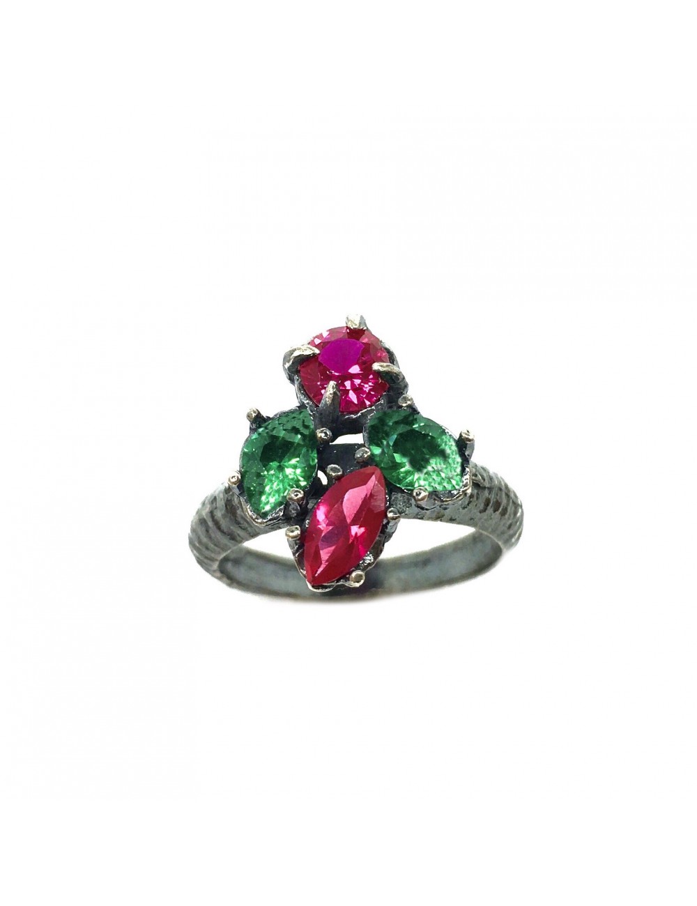 Kaleidoscope Emerald Green Small Ring In Dark Sterling Silver Material Blackened Silver Size Rings 8 Colour Multicolour
