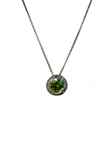Minimal Long Necklace in Dark Sterling Silver with Green Circonita