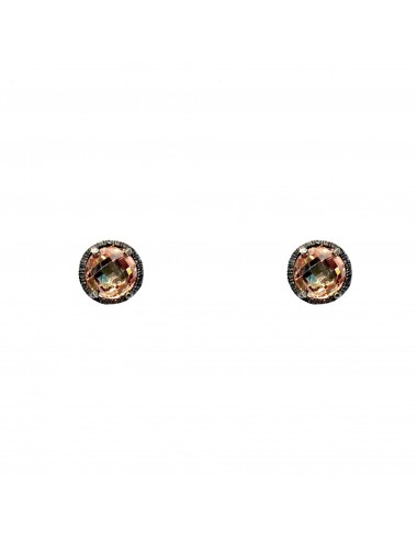 Minimal Button Earrings in Dark Sterling Silver with Beige Circonita