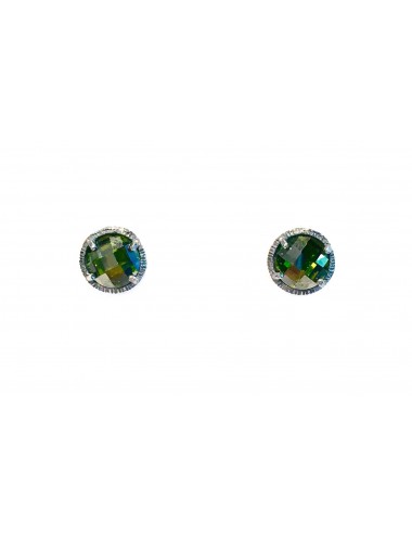 Minimal Button Earrings in Dark Sterling Silver with Green Circonita
