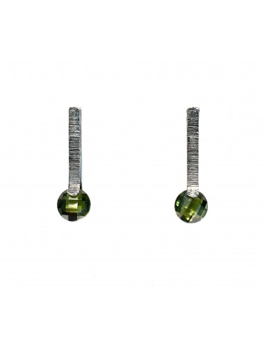 Minimal Earrings in Dark Sterling Silver with Green Circonita