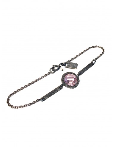 Minimal Bracelet in Dark Sterling Silver with Pink Circonita