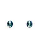 Pendientes Dormilona Plata Oxidada Oval Con Circonita Azul Minimal