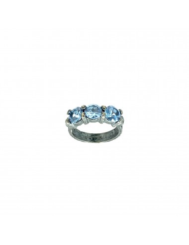 Minimal Ring in Dark Sterling Silver with 3 Blue Circonita