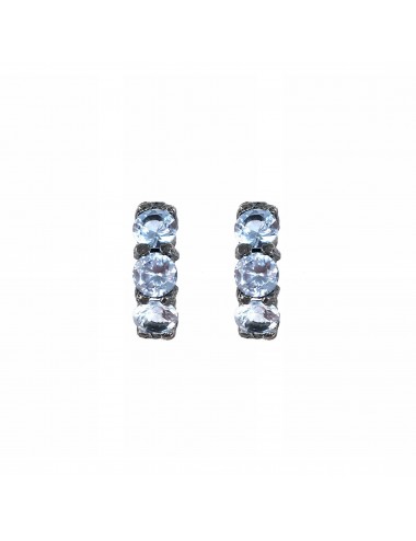 Minimal Earrings in Dark Sterling Silver with 3 Blue Circonitas