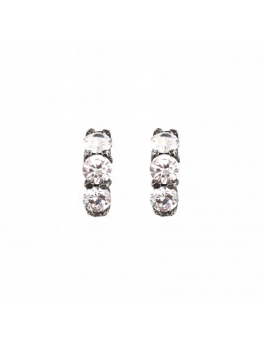 Minimal Earrings in Dark Sterling Silver with 3 White Circonitas