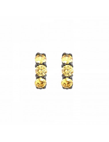 Minimal Earrings in Dark Sterling Silver with 3 Yellow Circonitas