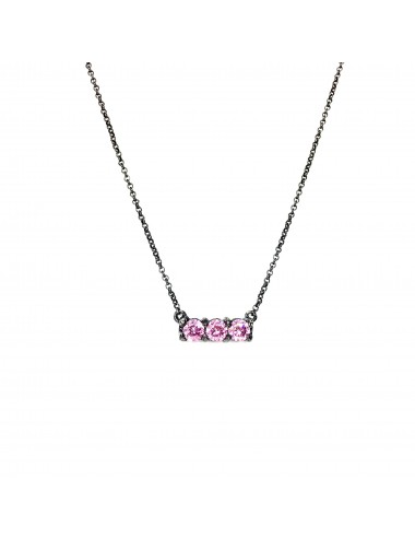 Minimal Necklaces in Dark Sterling Silver with 3 Pink Circonitas