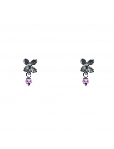 Petals Button Earrings in Dark Sterling Silver with Purple Circonita Ball