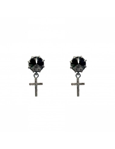 Punki 2 Crosses Earrings in Dark Sterling Silver with Black Circonita