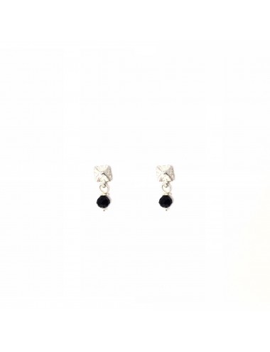 Punki Tacks Button Earrings in Sterling Silver with Black Circonita
