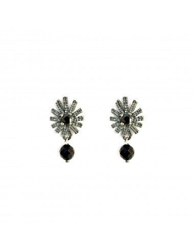 Pyramid Sun You & Me Earrings in Dark Sterling Silver with Black Circonita and Onix Ball