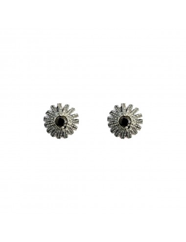 Pyramid Sun Button Earrings in Dark Sterling Silver with Black small Circonita Ball